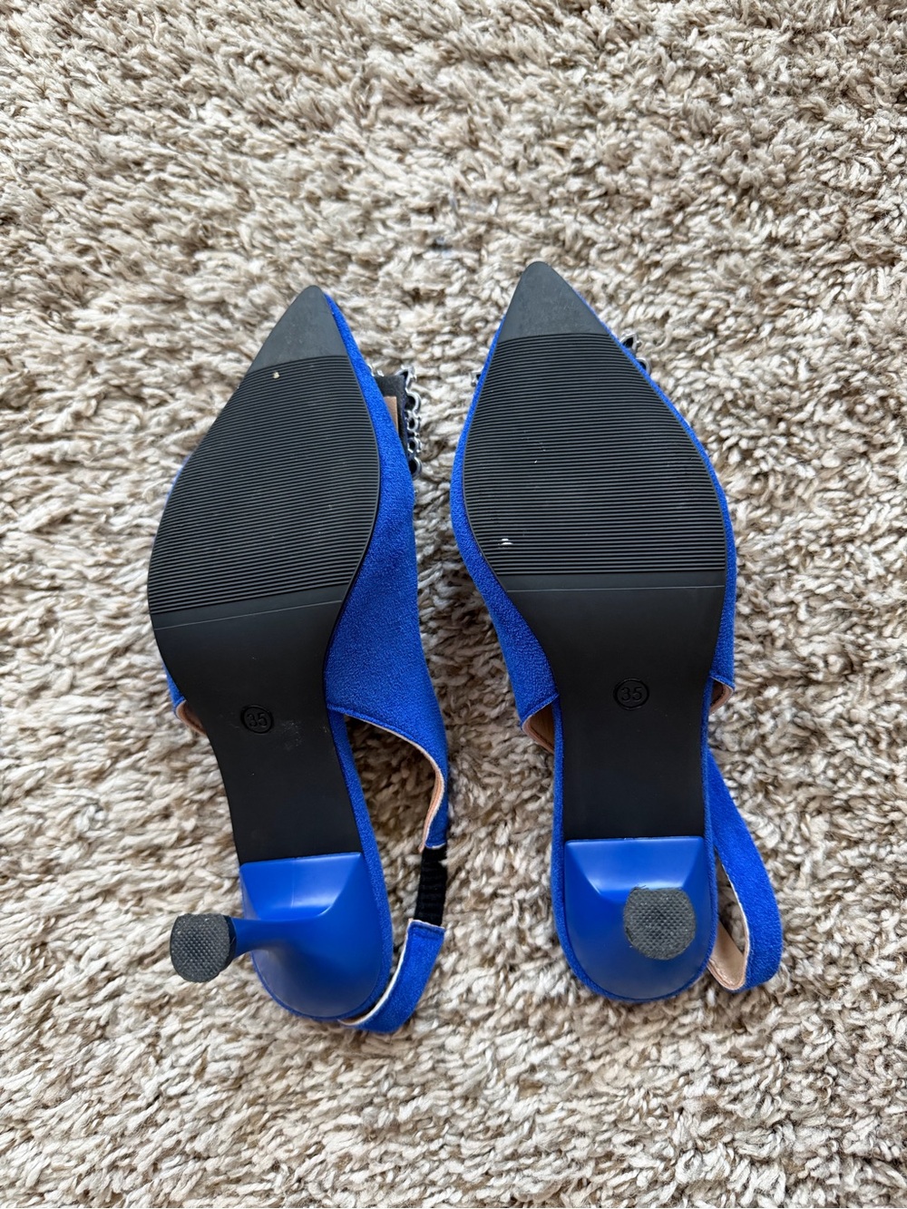Adams Blue Pointed Slingback Heels with Crystal Buckle - Picture 4 of 5